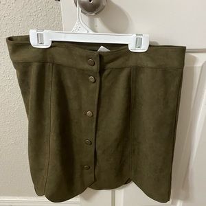 Green suede button skirt